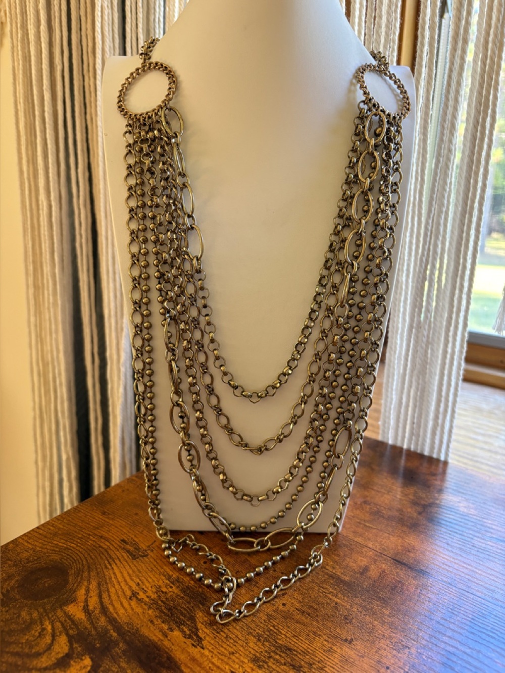 Layered Multi-Chain Necklace in Antique Gold